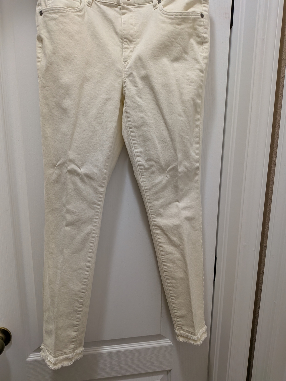 LOFT Cream Straight Leg Jeans Raw Hem